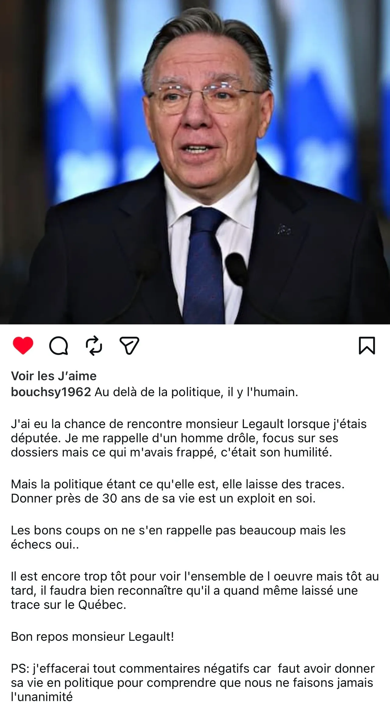 Démission de François Legault, Premier Ministre du Québec